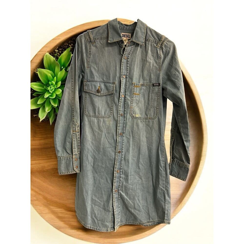 Authentic Diesel Denim Shirt Dress Long Sleeve Size 0/1 XXS Women's Blue